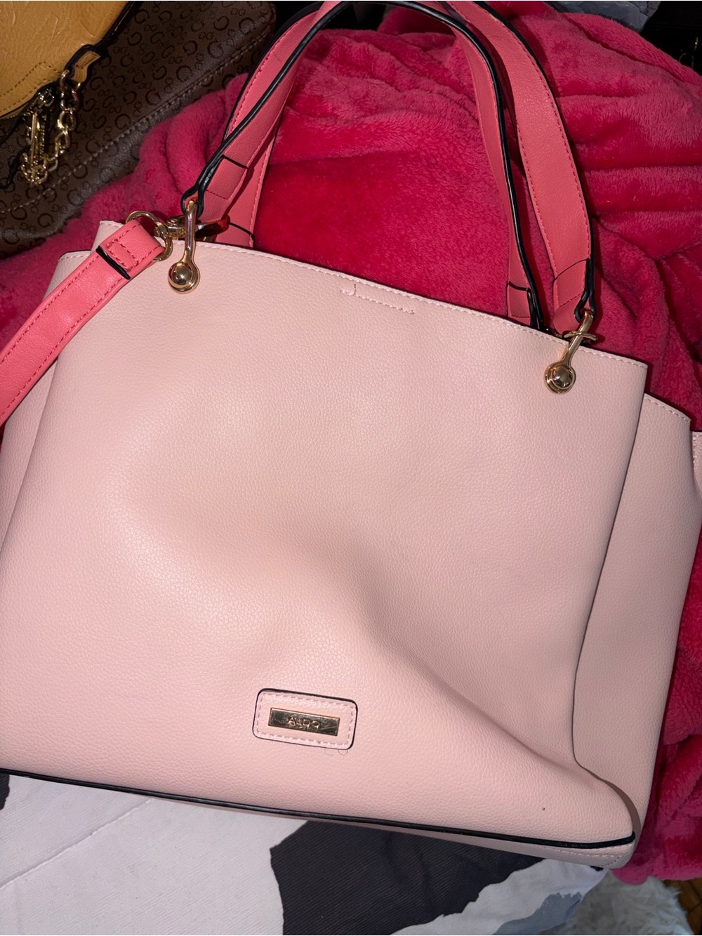 Pink Structured Tote Bag with Contrast Handles